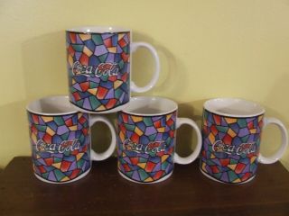 1996 Gibson,  Coca Cola Coke Stained Glass Mugs Set Of 4
