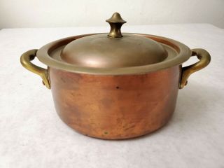 Vintage Petite Hand Hammered Copper Pot With Lid And Handles Made In France