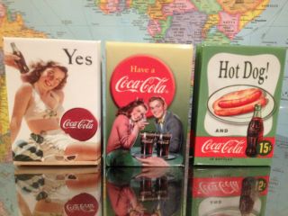 Coca Cola Magnets - Set Of 3 Classic Images - " Yes  Soda Fountain " & " Hot Dog "