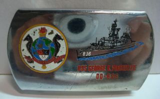 Uss George Mackenzie Destroyer Dd836 Chrome Enamel Sea Horse Emblem Belt Buckle