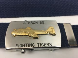 Va - 65 Atkron 65 Fighting Tigers Belt Buckle Us Navy 2.  75x0.  75 " Waist 32 Usn