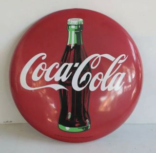 Vintage 1990 12 " Round Red Coca Cola Button Sign With Bottle