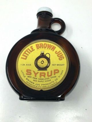 Vintage Little Brown Jug Maple Syrup Glass Embossed Bottle Nos