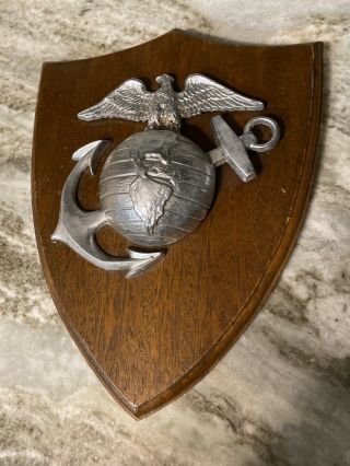 United States Marine Corps Display Plaque Sign Wood W/ Metal Emblem