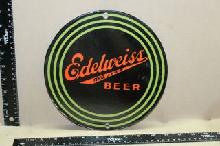 Edelweiss Beer Porcelain Metal Dealer Sign Brewing Man Cave Bar Drinking Gas Oil