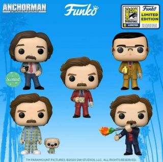 Funko Pop Anchorman Set Of 5 Sdcc 2020 Confirmed Order W/ Protector
