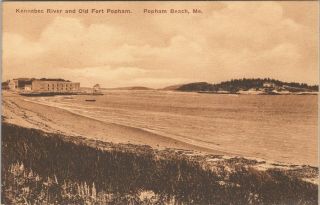 Vintage Chrome Postcard,  Kennebec River And Old Fort Popham,  Popham Beach