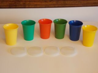 Vintage Tupperware 6 Sippy Cups Bell Tumblers And 4 Sippy Cup Lids 1552