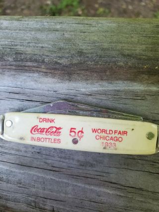 Coca - Cola Pocket Knife White Vintage Reads 1933 World Fair Chicago