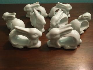 8 Vintage Himark Napkin Ring Set Porcelain Bunnies Rabbits Easter White Bunny