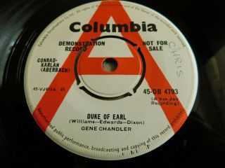 Gene Chandler Duke Of Earl 7 " Demo Single Columbia 1961 Ex.