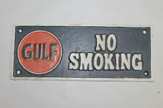 Vintage Style Cast Iron Gulf No Smoking Gas Station Sign Oil Pump Man Cave 1