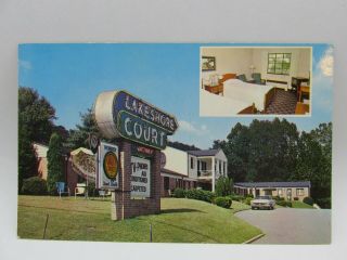 Postcard Asheville Nc Lakeshore Court Motel Multi - View Old Car