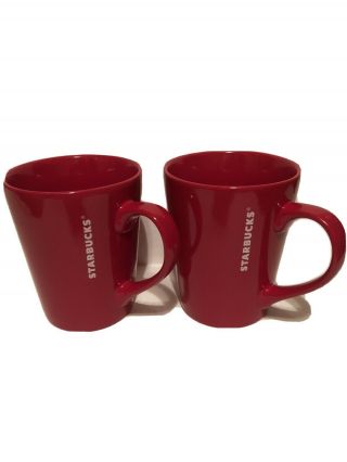 Dark Red With White Lettering Starbucks 13 Oz Coffee Mugs Set Of 2 2016
