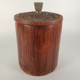 Vintage Treasure Craft Ceramic Canister Cookie Jar Woodgrain and Red Apple 8 