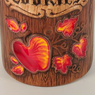 Vintage Treasure Craft Ceramic Canister Cookie Jar Woodgrain and Red Apple 8 