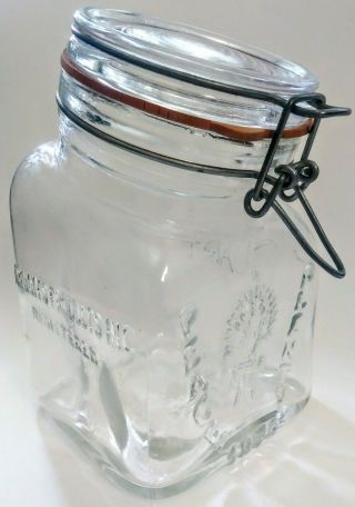 Vintage Grannys Products Wire Glass Jar 1 Quart Canister Peace Plenty Italy 1968