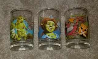 Set Of 3 Shrek The Third 2007 Collectible 8 Oz.  Glasses Mcdonald 