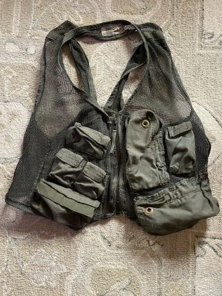 Usaf Survival Nylon Mesh Vest Sru - 21/p Large With 9 Pockets And Leather Holster