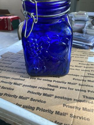 Vintage Italy Cobalt Blue Glass Canister/mason Jar/storage Container With Lid