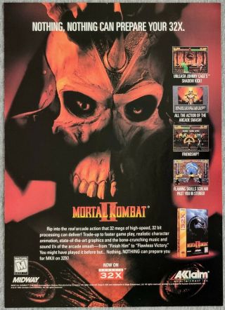 Mortal Kombat Ii 2 Snes Genesis 32x | 1995 Vintage Game Print Ad Poster Art Rare