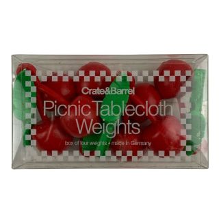 Crate Barrel Cherry Picnic Tablecloth Weights Set 4 Fruit Red Germany Kitsch