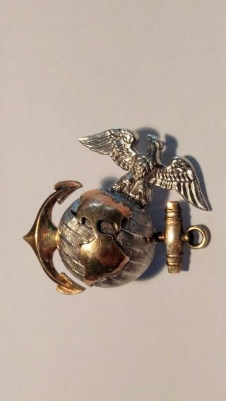 Wwii Us Marine Corps Sterling Silver & 1/20 10k Gold Fill Eagle Anchor Insignia