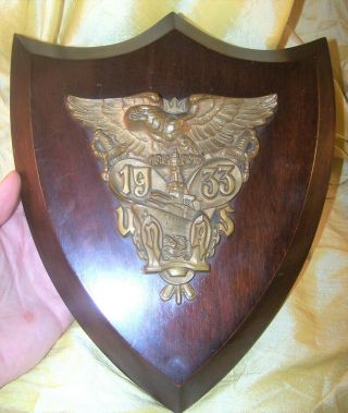 Vintage United States Naval Academy / Usna 1933 Metal & Wood Wall Plaque Old