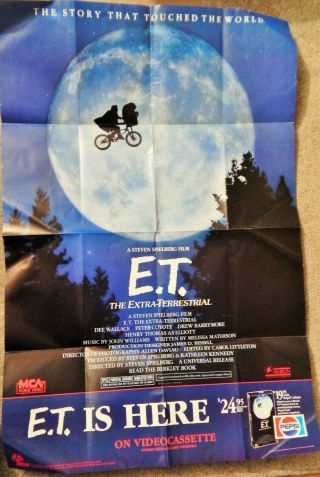 E.  T.  (1988) Video Dealer 40 X 27 Poster) 1st Ever Vhs Release,  Spielberg Classic
