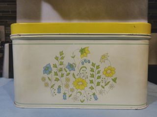 Vintage Chein Co.  Floral W/yellow Lid Tin Metal Bread Box