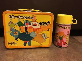 Vintage 1968 Beatles Yellow Submarine Lunchbox W/thermos Orig Exc