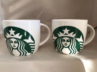 Pair 2017 Starbucks Coffee Mug Green Siren Mermaid Logo White Barrel Cup 14 Oz