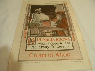 Vintage 1920 Old Santa Knows Cream Of Wheat Large Print Ad 5i2