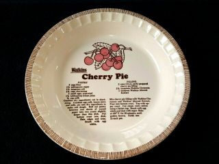 Vintage Watkins 11 " Deep Dish Ceramic Pie Plate With Cherry Pie Recipe 6294