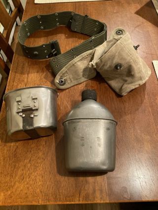 Vintage Us Military Army Marine Field Combat Belt,  Canteen,  Cover,  Pouch