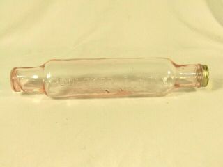 Vintage Pink Tinged Glass Rolling Pin Bodecker & Sons Flour Mill With Cap