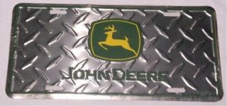 John Deere License Plate - Silver Diamond Plate Green Tractor - Country Farm