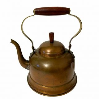 Vintage Antique Copper Tea Kettle with Wooden Handle Made in Portugal 2