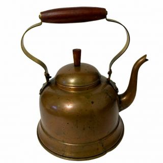 Vintage Antique Copper Tea Kettle with Wooden Handle Made in Portugal 3