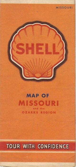 1946 Shell Oil Road Map Missouri Ozarks Route 66 Springfield Kansas City Aurora