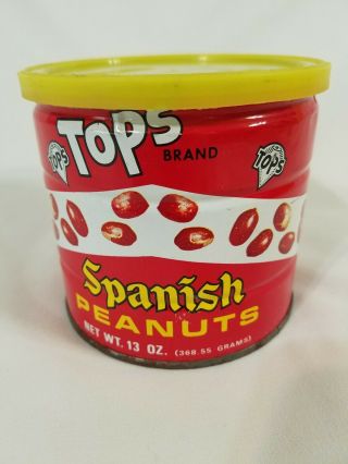 Vintage Tops Brand Spanish Peanuts Tin Can With Plastic Lid Snax & Nut Co.  Pa