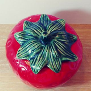 Strawberry Cookie Jar Potteries Vintage Made In Usa Red Green Ceramic