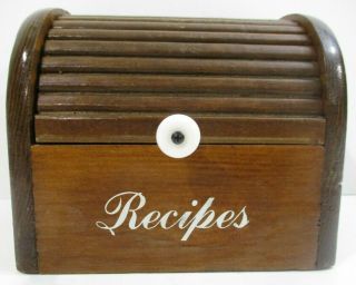 Vintage Wood Recipe Box With Dividers 5.  25 In.  High,  4.  25 In.  Deep 6.  5 In.  Wide