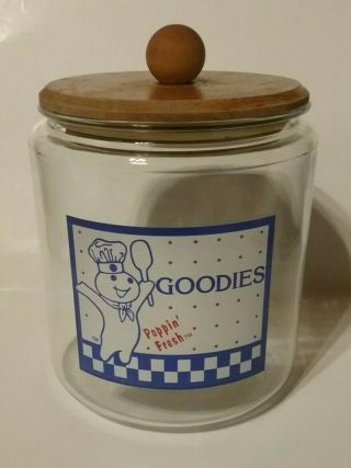 Vintage Pillsbury Doughboy Poppin Fresh Goodies Glass Cookie Jar - Anchor Hocking