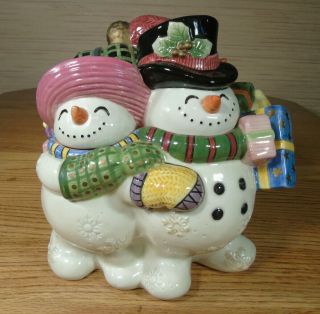 Vintage Fitz And Floyd Snowmen Cookie Jar Christmas