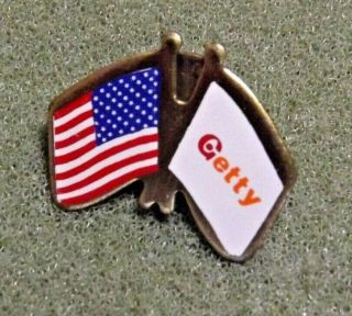 Getty Oil & Usa American Friendship Flags Lapel Pin Gasoline Oil & Service Mart