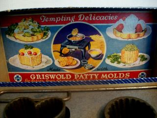 Vintage Griswold Patty Molds Deep Pattern No.  2 One Set Cast Iron W/box & Recipe