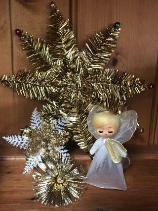 Vintage Christmas Tree Foil Decoration Glass Bauble Glitter Angel