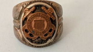 Vintage Sterling Silver Wwii Ww2 U.  S Coast Guard Ring Small Size -