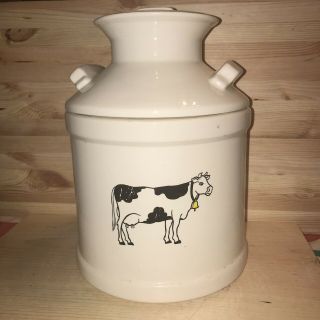 Ceramic Milk Can Jug Cookie Jar Canister Farmhouse Country Black And White Cow